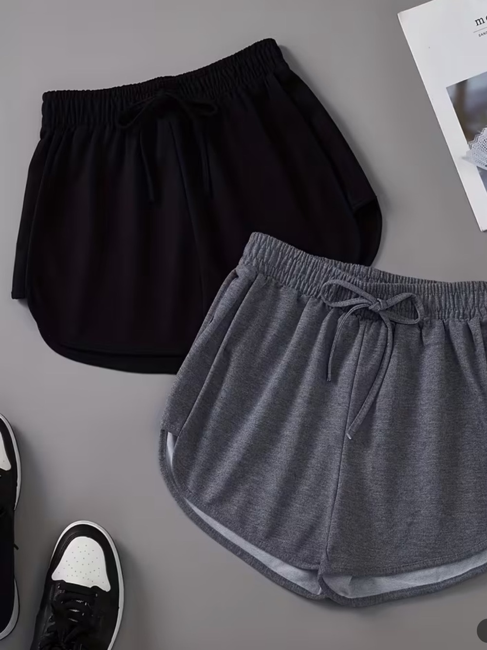 Black Athletic Shorts with Elastic Waist